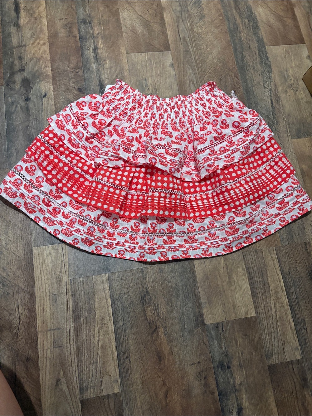 Roller Rabbit Red and White Floral Tiered Skirt